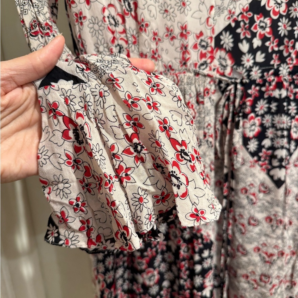 Rebecca Minkoff June Dress Black and Red Floral Long Sleeve Dress - Picture 4 of 6